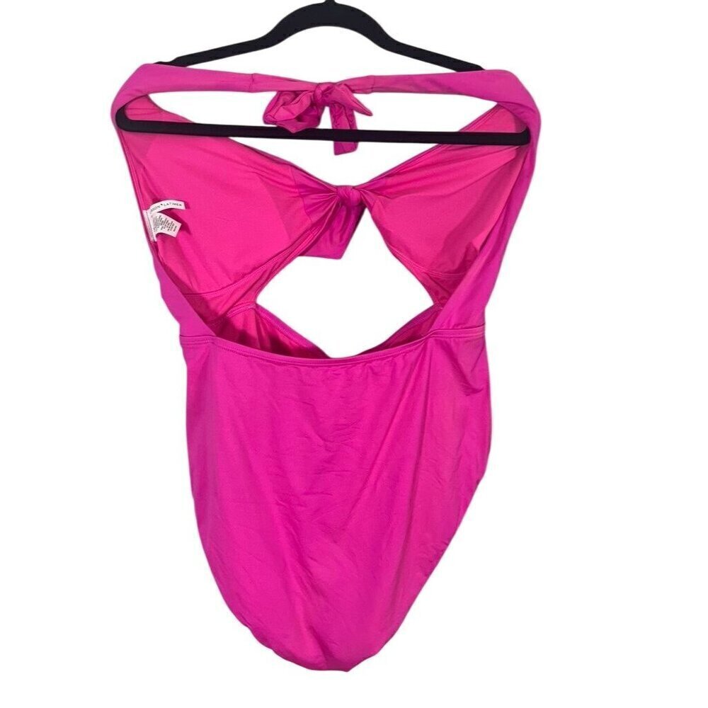 Gibson Latimer Swimsuit Women XL Pink One Piece Halter Bold Summer Tropical 80s - Picture 4 of 11